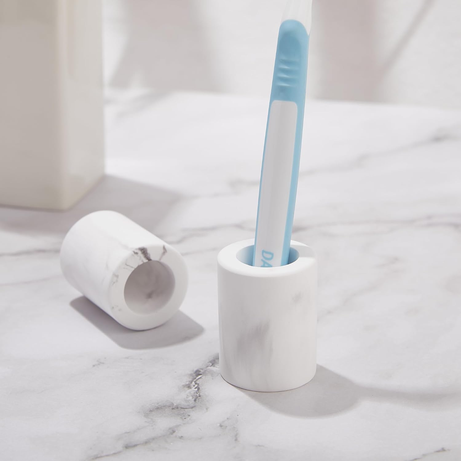 Mini Diatomite Toothbrush Holders for Bathrooms, Quick-Dry Tooth Brush Organizer Compact Portable Toothbrush Holder for Countertop, Marble White