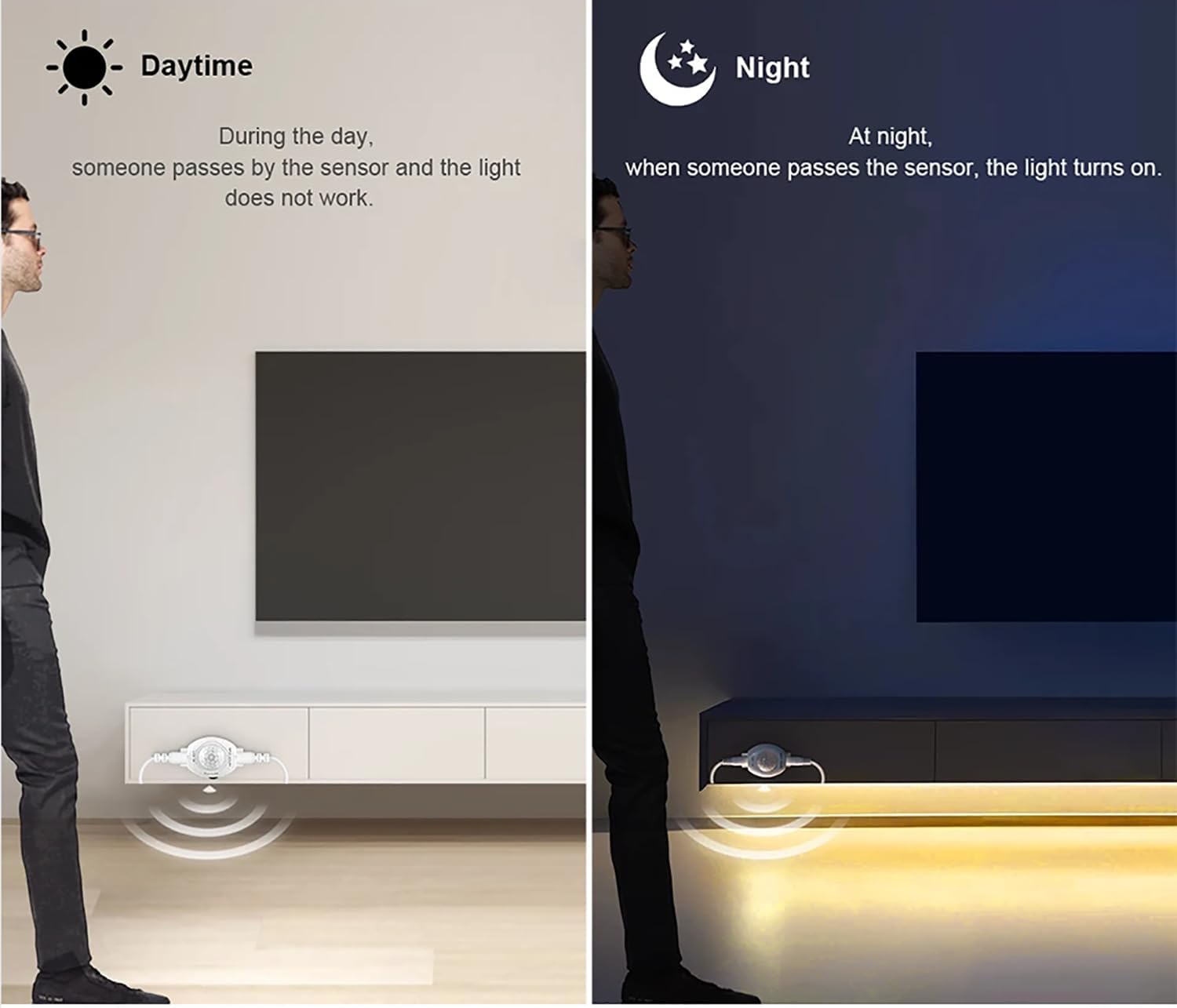 USB 5V COB LED Strip Light with Sensitive PIR Motion Sensor Delay Time Adjustable for Bedroom,Kitchen, Wardrobe, Stair Lighting (Cold White, 3M)