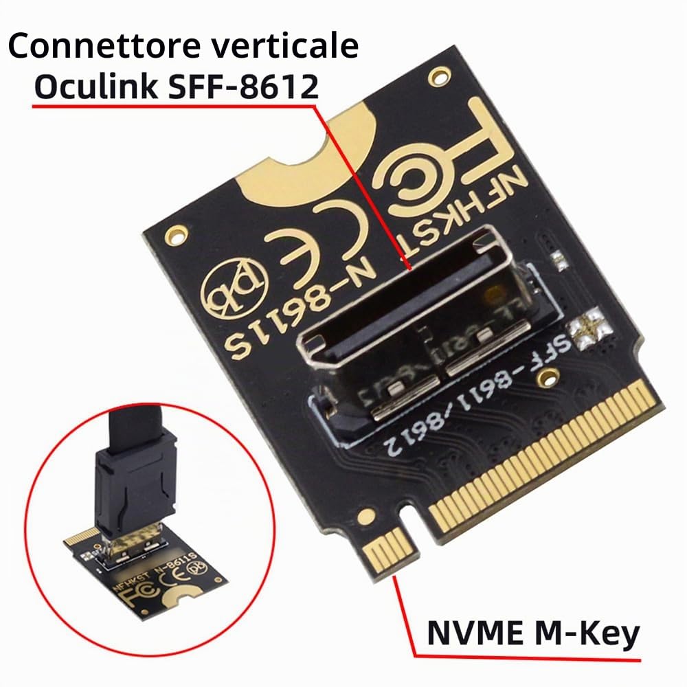 Adattatore host verticale 2230 PCI-E4.0 M.2 M-Key a Oculink SFF-8612 SFF-8611 per NVME U.2 SSD eGPU, NF-SF-023-2230MM