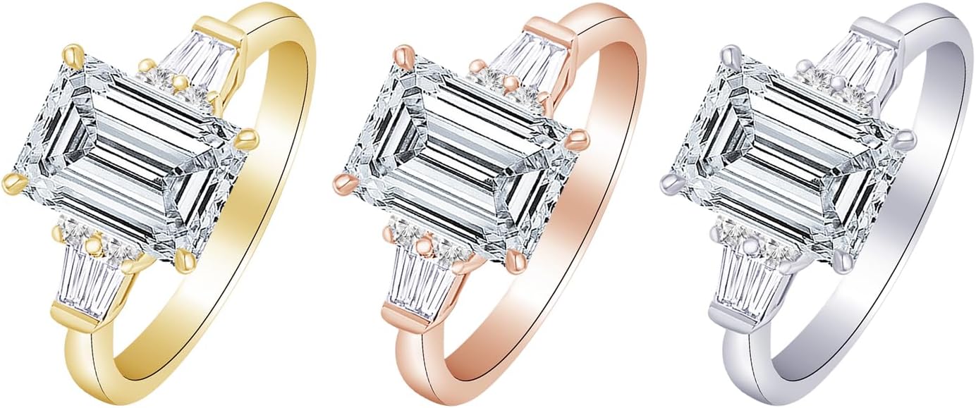 1 to 5 Carat LAB GROWN Diamond Prong Set Round And Baguette Emerald Cut Diamond Engagement Ring (E-F Color VS1-VS2 Clarity)