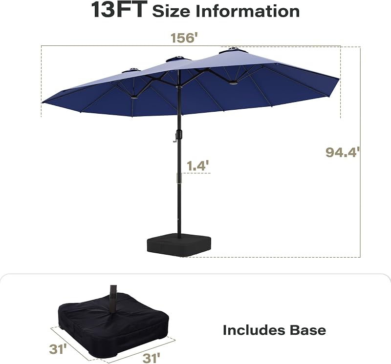 LAUSAINT HOME 13ft Large Double Sided Patio Umbrella – Smooth crank open and close