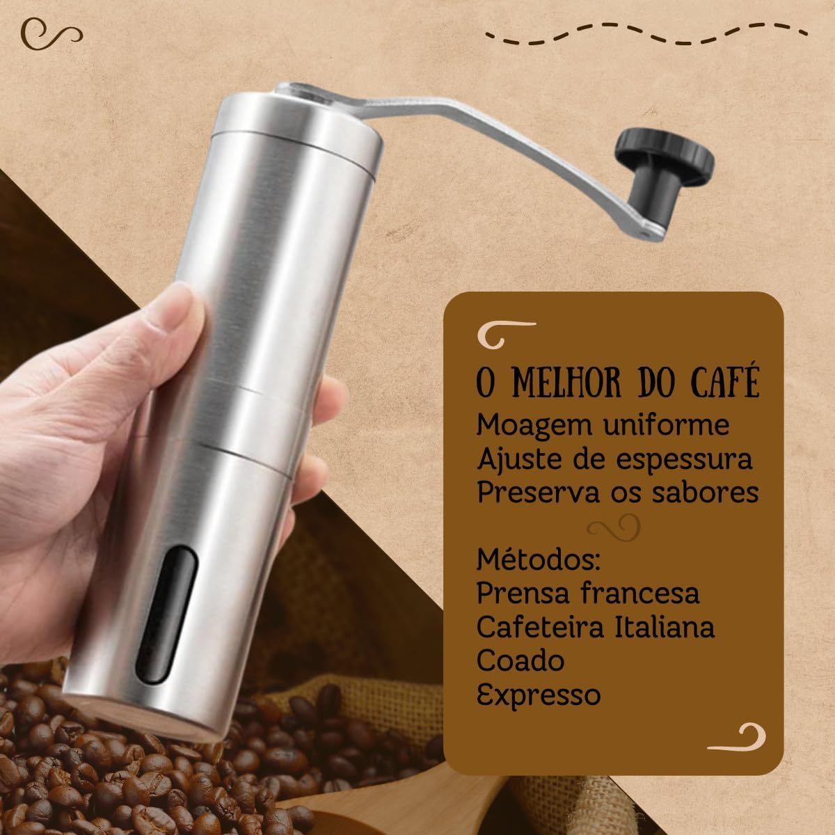 Moedor de Café Grãos Manual Inox Portátil Cerâmica