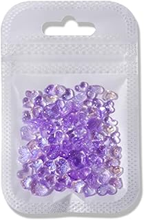Nail Art Decorations,100Pcs/Bag Nail Art Decor, Flatback Three-dimensional Mix Size Fine Flash DIY Mini Heart Shape Nail Salon Supply (Purple)
