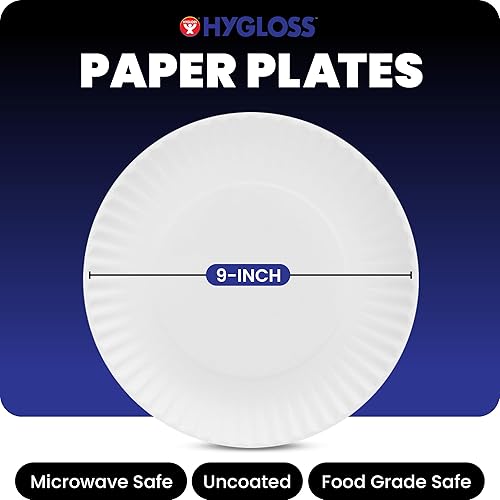 Miniatura 2 de Hygloss Productos Platos de papel blanco sin recubrimiento de 9 "a granel, 9 pulgadas, paquete de 300, platos desechables para alimentos, postres o