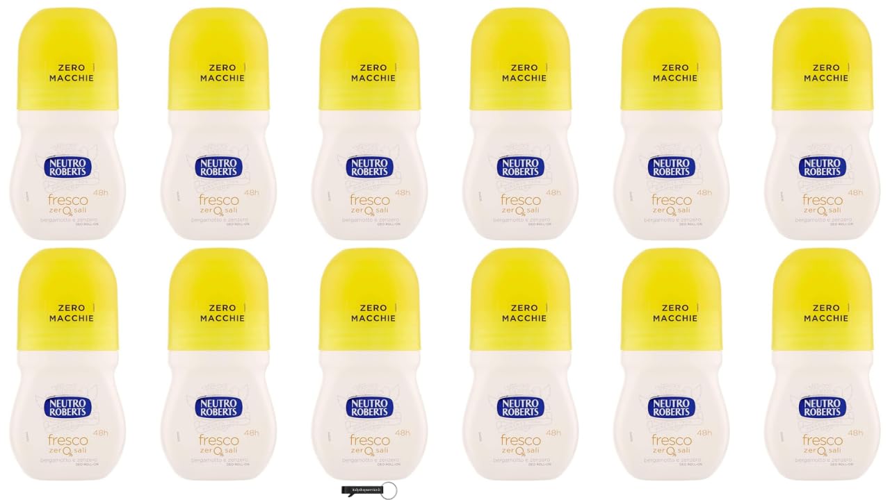 12x Neutro Roberts Deo Roll-On Fresco, ohne Aluminiumsalze, kein Flecken, Bergamotte und Ingwer, 48h Schutz, 50 ml,+ Italy Shop Service Kostenloser Schlüsselanhänger
