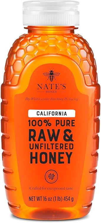 Nature Nates 100% Pure Raw & Unfiltered Honey, Squeeze Bottle; All-natural Sweetener, No Additives, California, 16 Oz