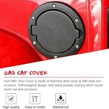 Black Gas Cap Cover Fuel Tank Cap Replacement for 2007-2017 Wrangler JK JKU Sport Rubicon Sahara Unlimited Accessores