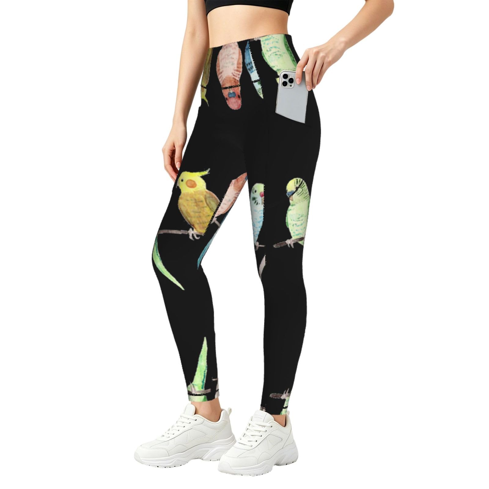 Pantalones de yoga con control de abdomen y estampado de loros tropicales 8