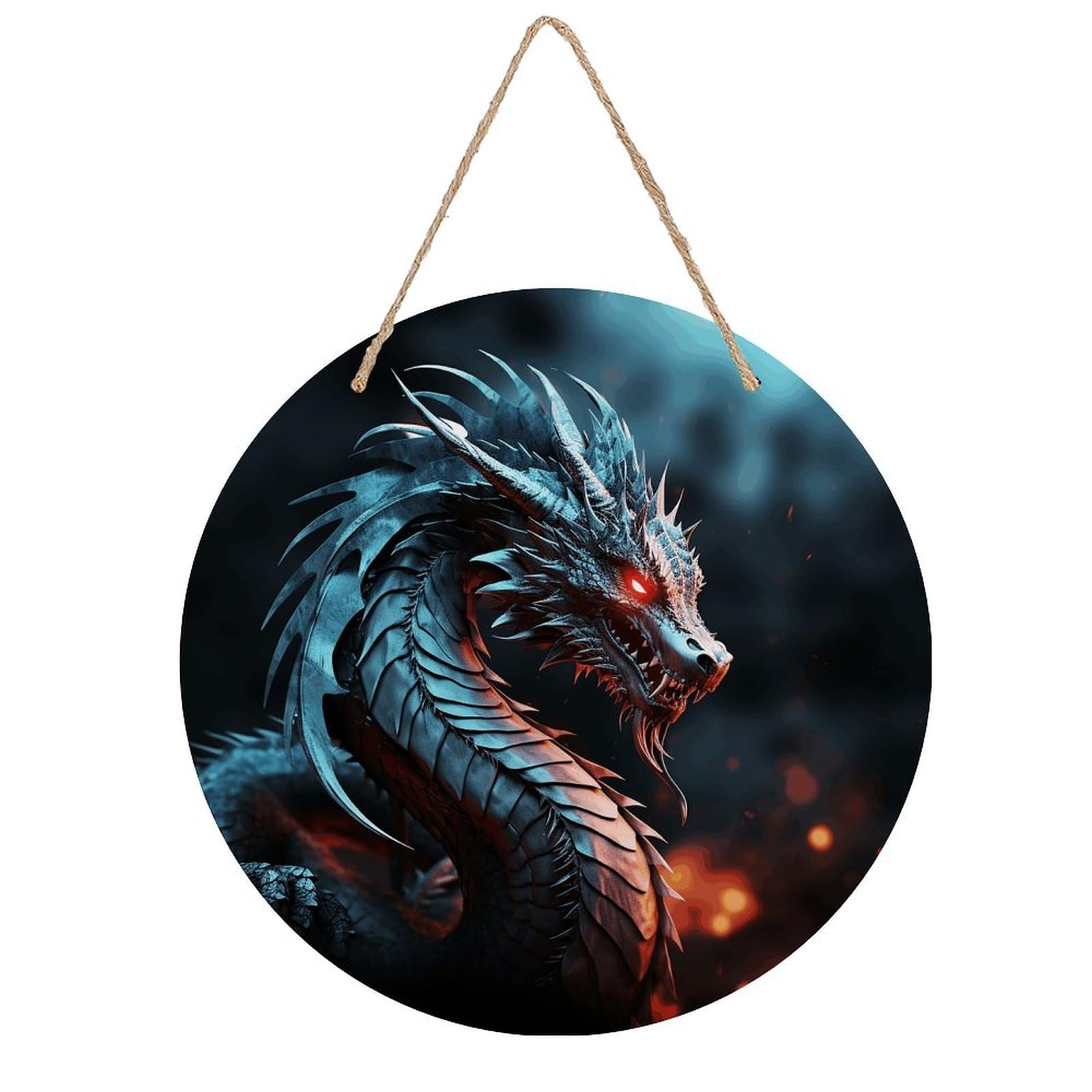 VstaDank Dragon Wooden Wall Art Decor Round Wood Plaque Wooden Door Hanger Sign with Hole And Hanger Rope Trend Wood Decorative Paintings for Home Outdoor Indoor 7.87 Inch