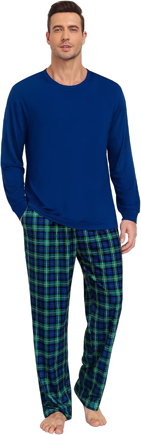 SWOMOG Mens Pajama Pants Soft Sleepwear Pant Lounge Pj Bottoms with Drawstring & Button Fly & Pockets