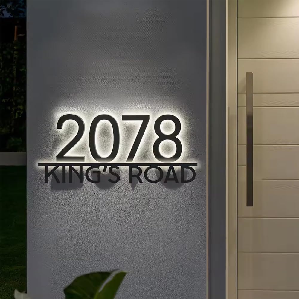 Letrero Personalizado Con Números De Casa Modernos Retroiluminados Por LED, Placa Iluminada Con El Nombre De La Calle Personalizable, Placa Acrílica Exterior Iluminada Personalizada(18inch)