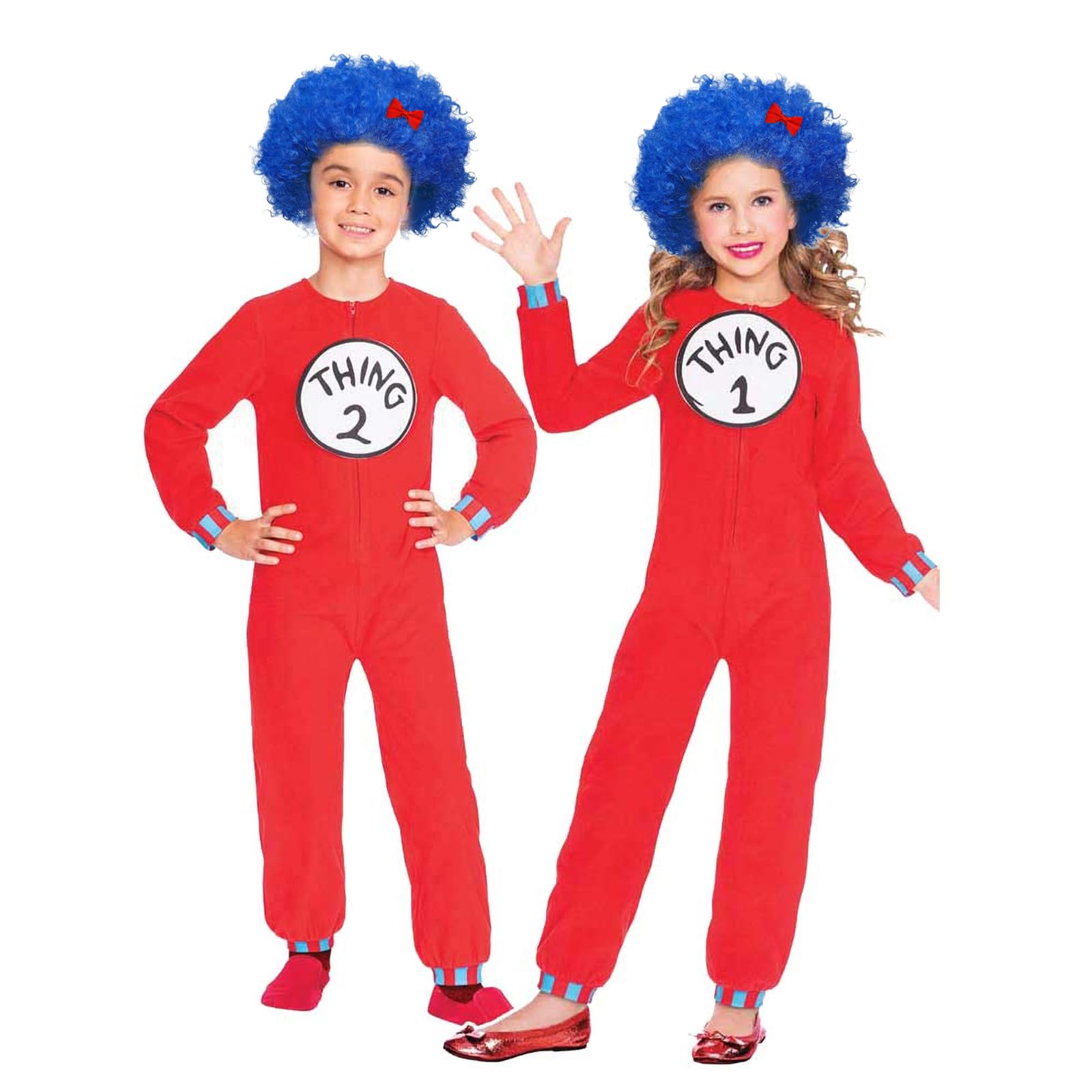 NUMJAW 2 Pcs Dark Blue Thing 1 Costume Wig - Cosplay Accessories, Blue Curly Funky Afro Wig for Halloween, 100 Days of School and Thing One Party