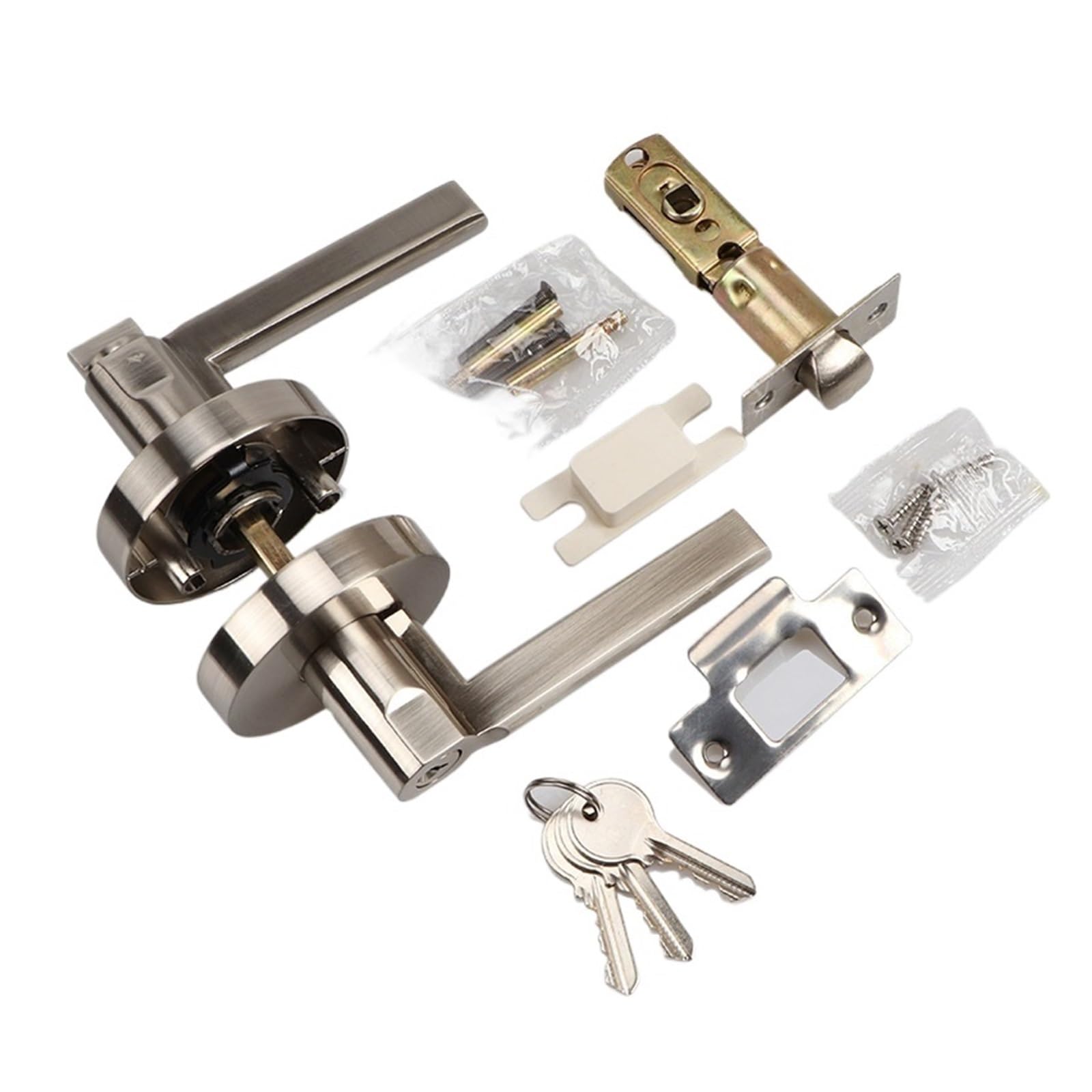 NYRXRYTCA Three-Pole Handle Door Lock Indoor Silent Lock Bedroom Door Black Three-Pole Lock Hotel Bathroom Lock(Brushed silver ET with key)