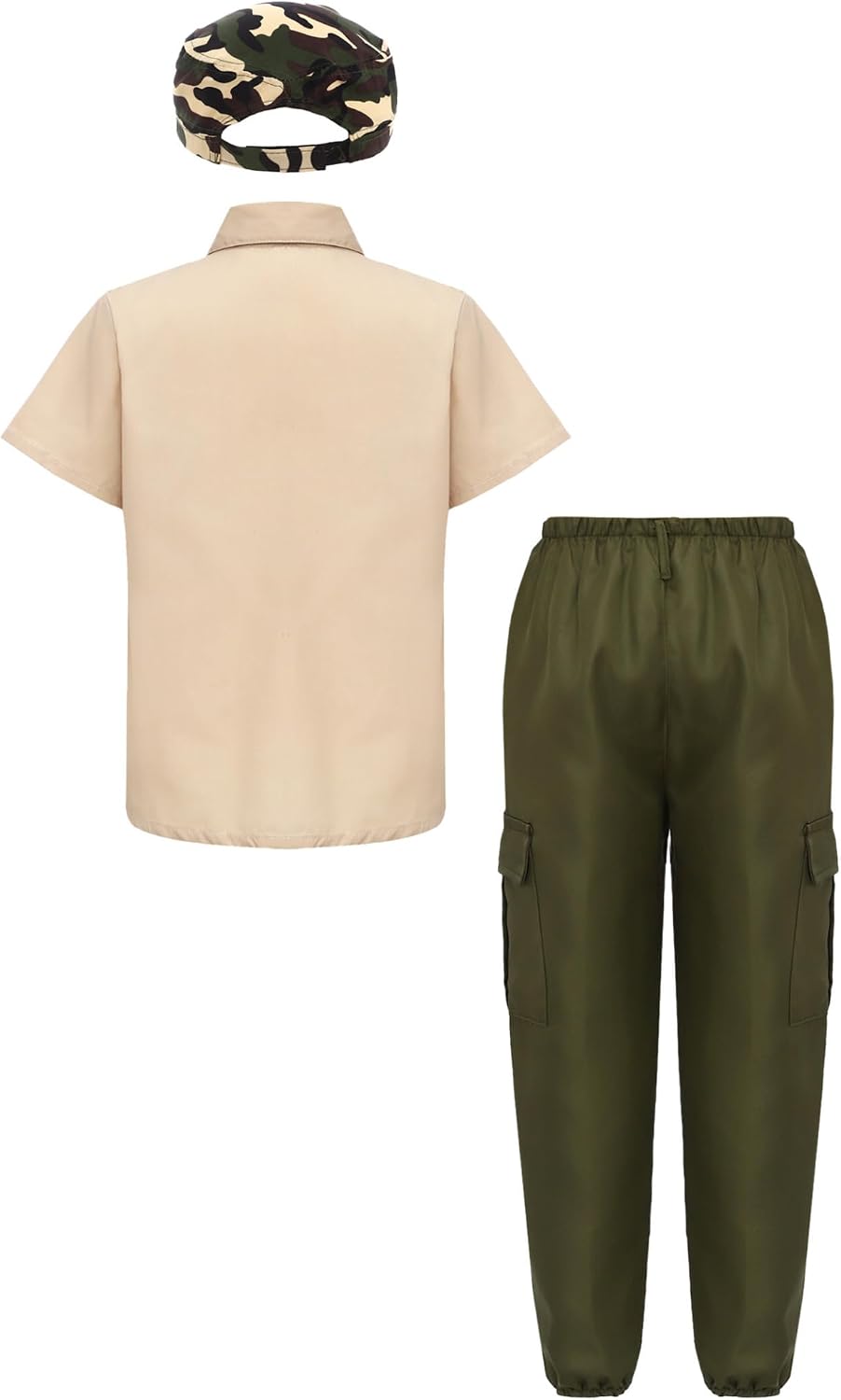 Unisex Kids 4 Pieces Solider Military Uniforms Short Sleeve Top Chorus Training Camp Outfit