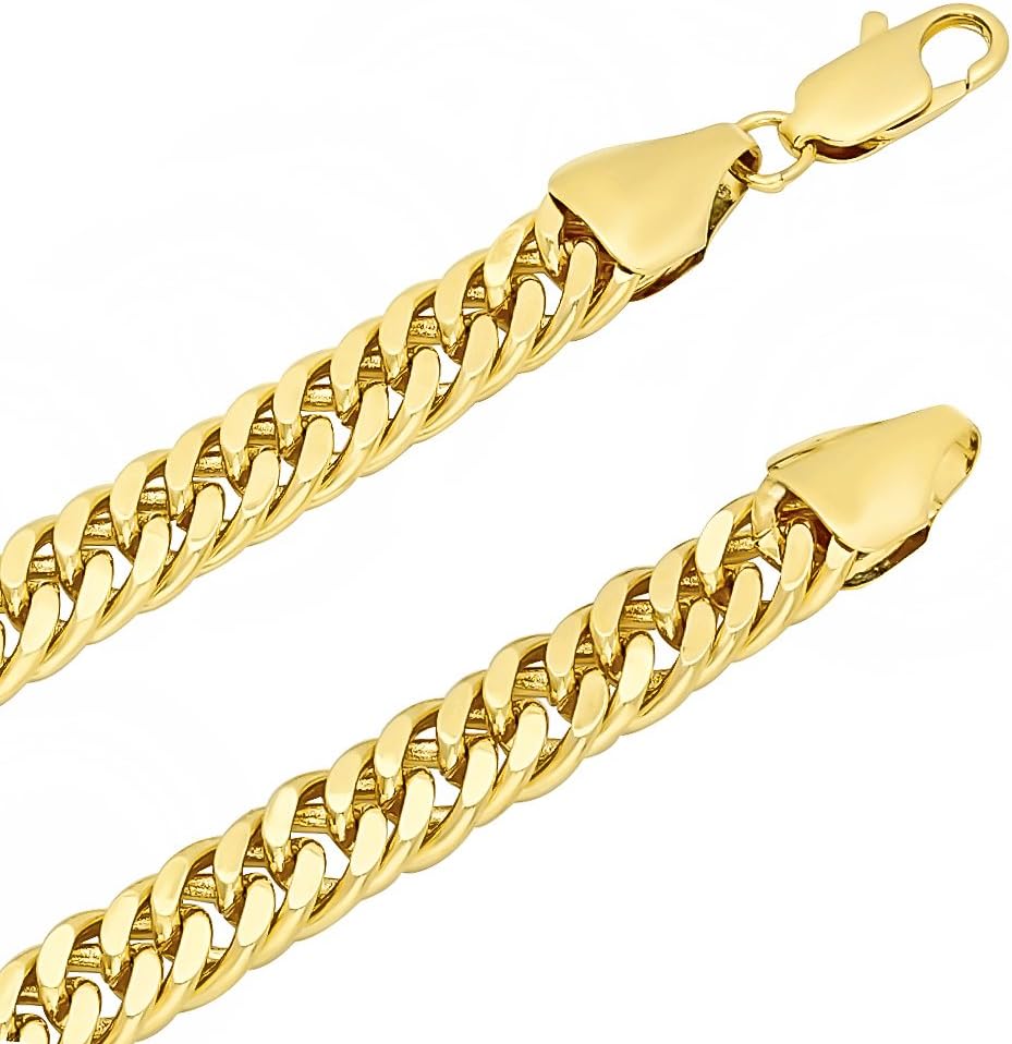 The Bling Factory 8.5mm Polished 14k Yellow Gold Plated Beveled Curb Chain Necklace - Image 2