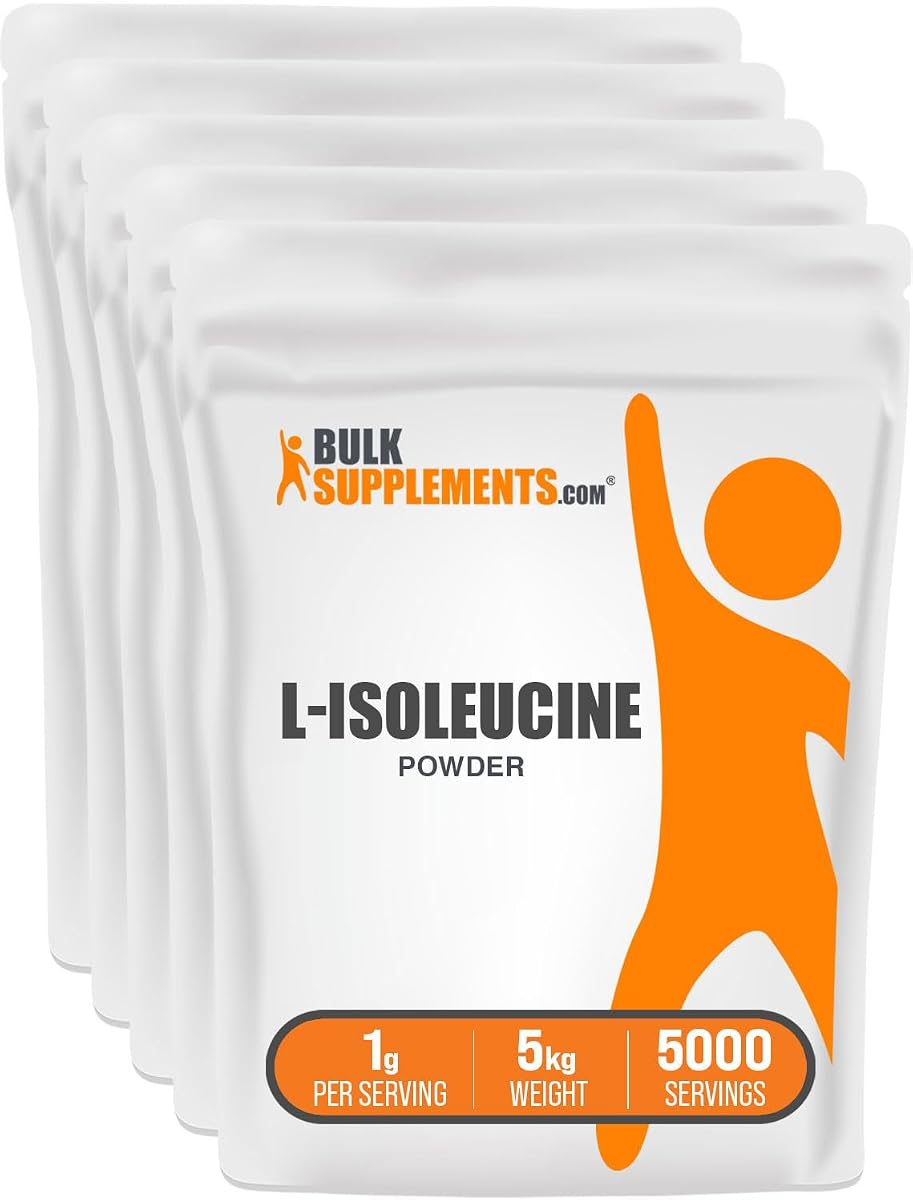 BulkSupplements.com L-isoleucina en polvo - BCAA en polvo, suplemento nutricional de aminoácidos - vegano y sin gluten, 1 g por porción, 1 kg (2,2 libras) (paquete de 5)