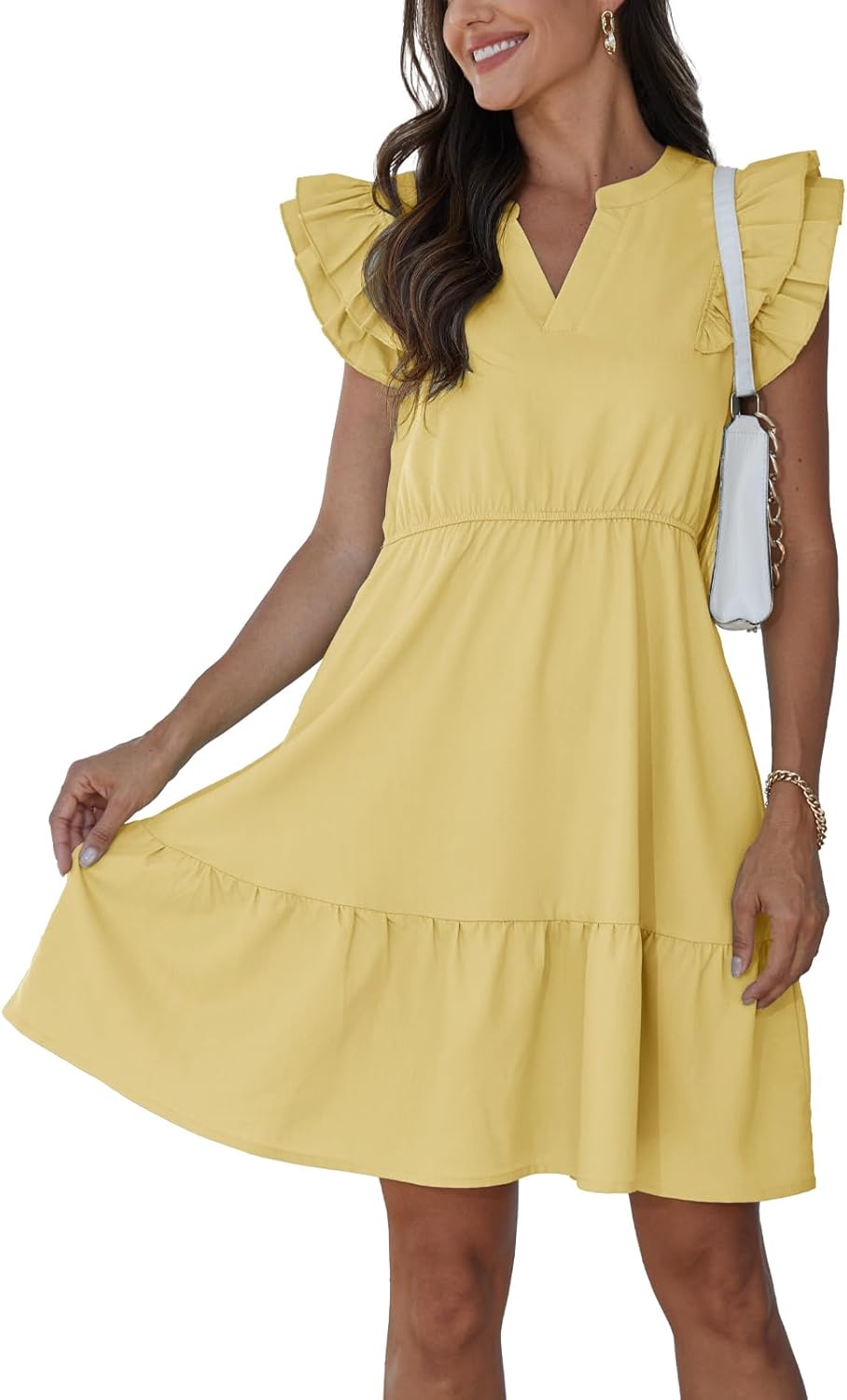 Alaster Queen Women's Summer Elastic Waist Layered Dress Pocket