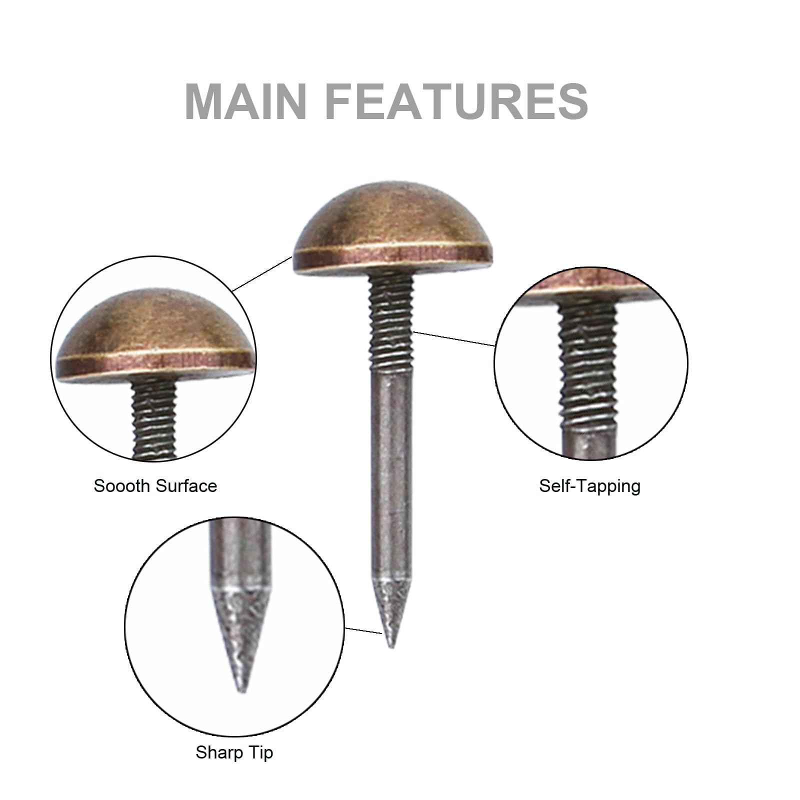 Leliafleury 10Pcs Upholstery Tacks Brass Furniture Tacks Nails Decorative Thumb Tacks Furniture Nails Pins Stud Tacks Push Pins for Wood Sofa Chair Bed (10 x 27mm - Image 3