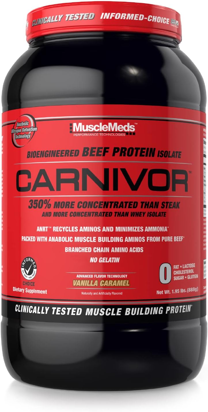 Carnivor Beef Protein Isolate, 0 Lactose, 0 Sugar, 0 Fat, 0 Cholesterol, Halal Certified, Vanilla Caramel, 2 LB