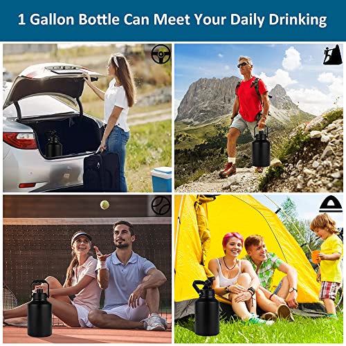 Water Bottle Insulated 128Oz + 64Oz Handle Spout Lid Half Gallon Bottle Leak Proof, Vacuum Insulated Large Metal Stainless Steel Water Jug One Gallon Wide Mouth For Sports Gym, Keep Cold 48H Warm 24H #TOP6