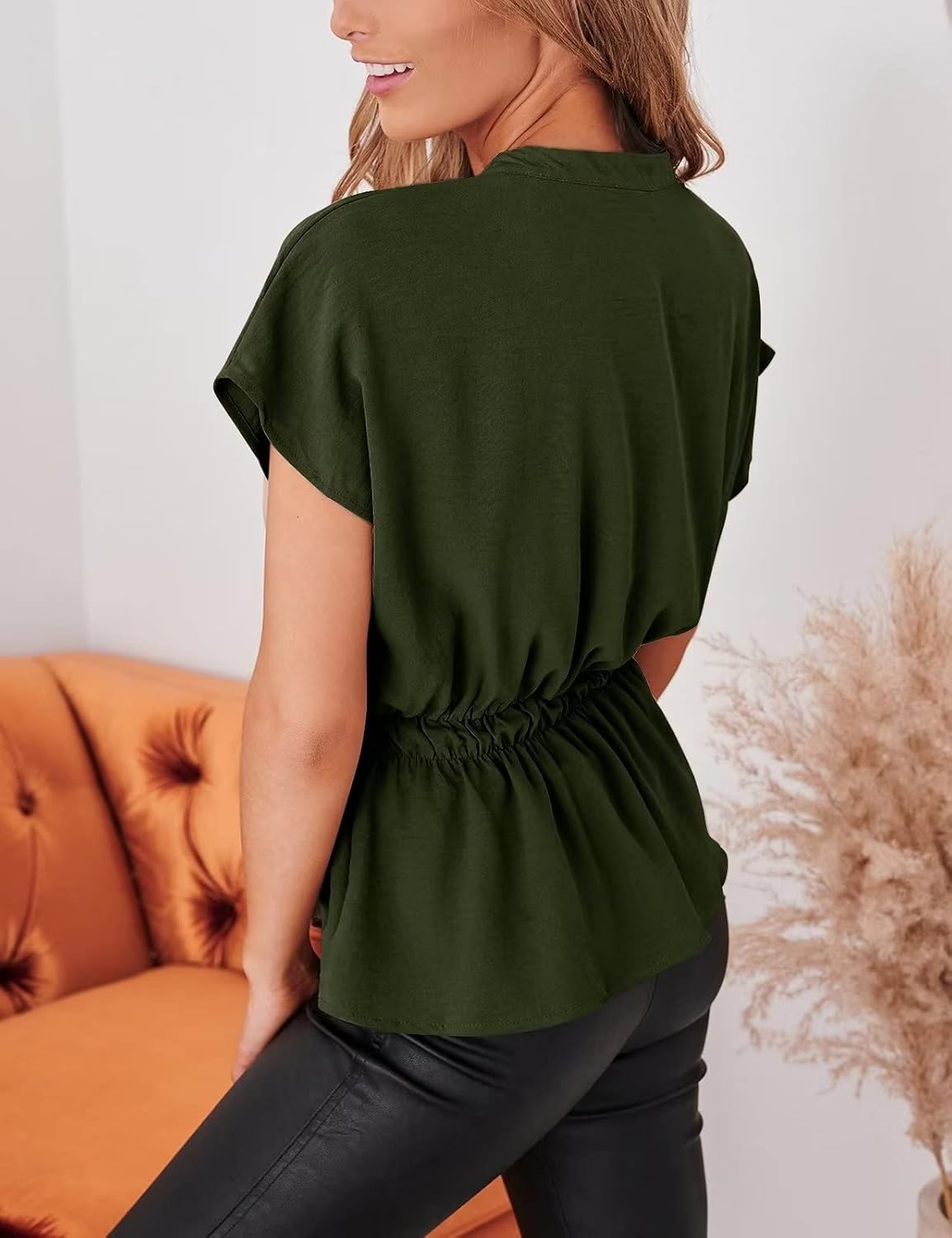 Womens Button Down Blouses Casual Peplum Summer Tops Dressy Chiffon Work Blouse image 2