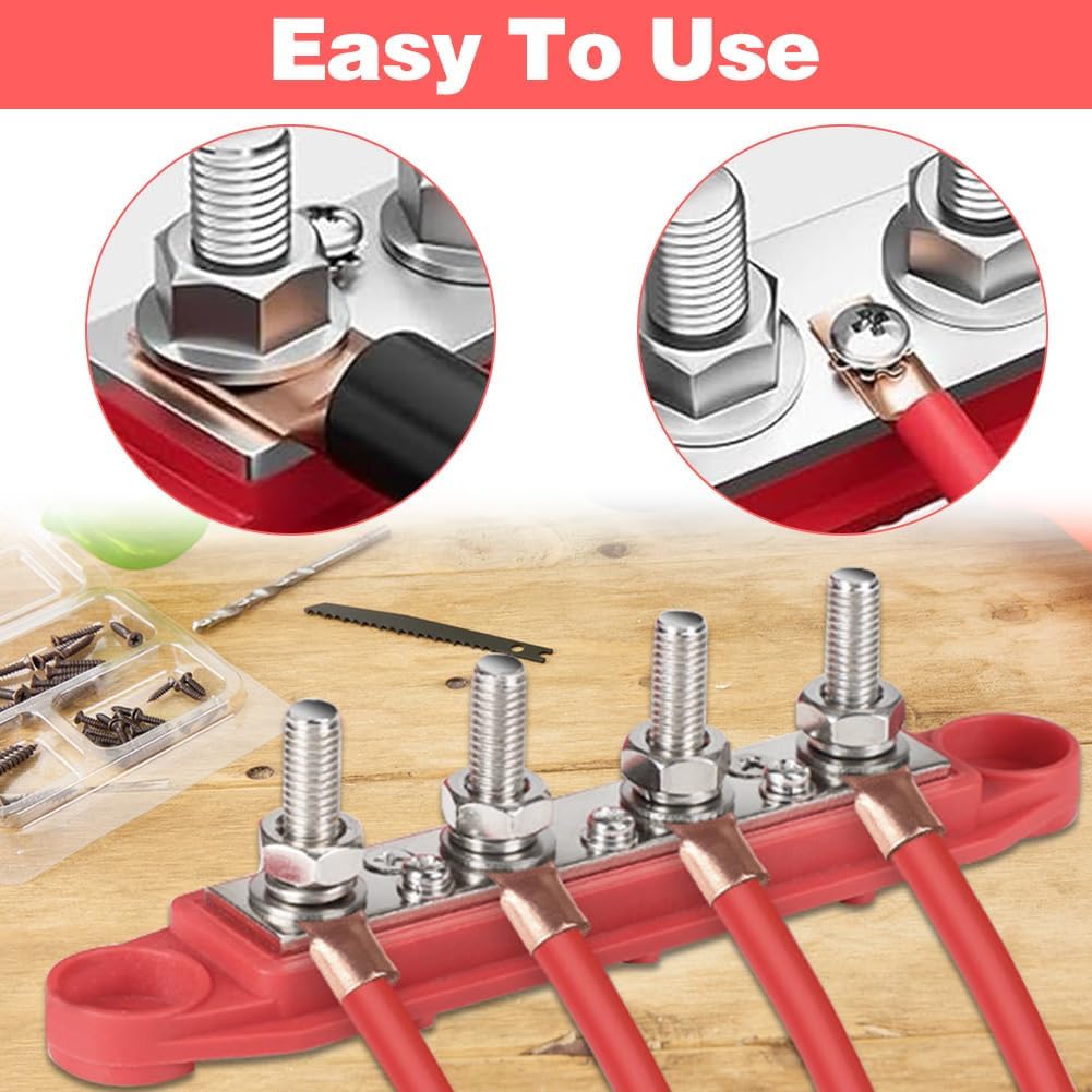 2 Stück Sammelschiene Verteilerblock 12V- 48V DC BusBar Box mit 4 x M8 Klemmenbolzen, 250A Stromverteilungsblock Sammelschiene Verteilerblock für Wohnmobile Auto RV Boat Yacht Solarsystem