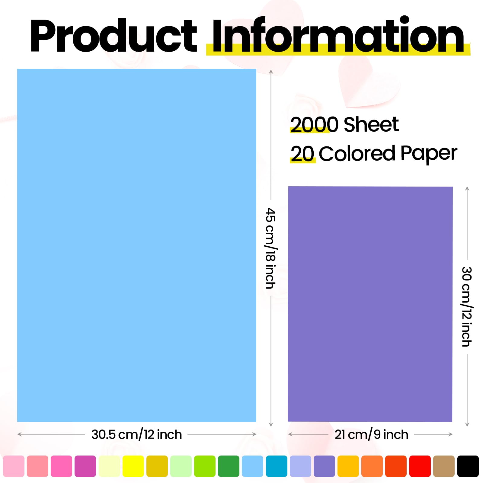 Yeaqee 1000 Blatt farbiges Konstruktionspapier, Großpackung, 21,6 x 27,9 cm und 30,5 x 45,7 cm, leichtes Kunst- und Schulbedarf, buntes Bastelpapier für Kinder und Erwachsene, Kunst und Handwerk