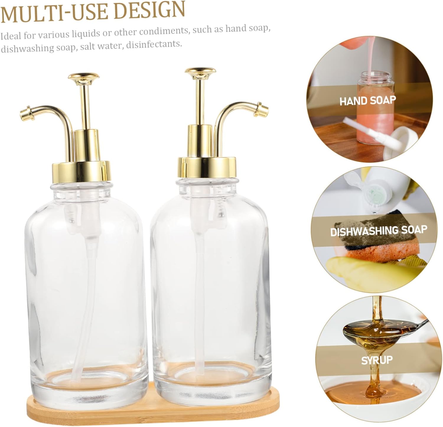 1Set Multi Function Syrup Dispenser Glass Bottle with Pump for Coffee Bar Kitchen for Honey More Includes Bottles Tray Stickers