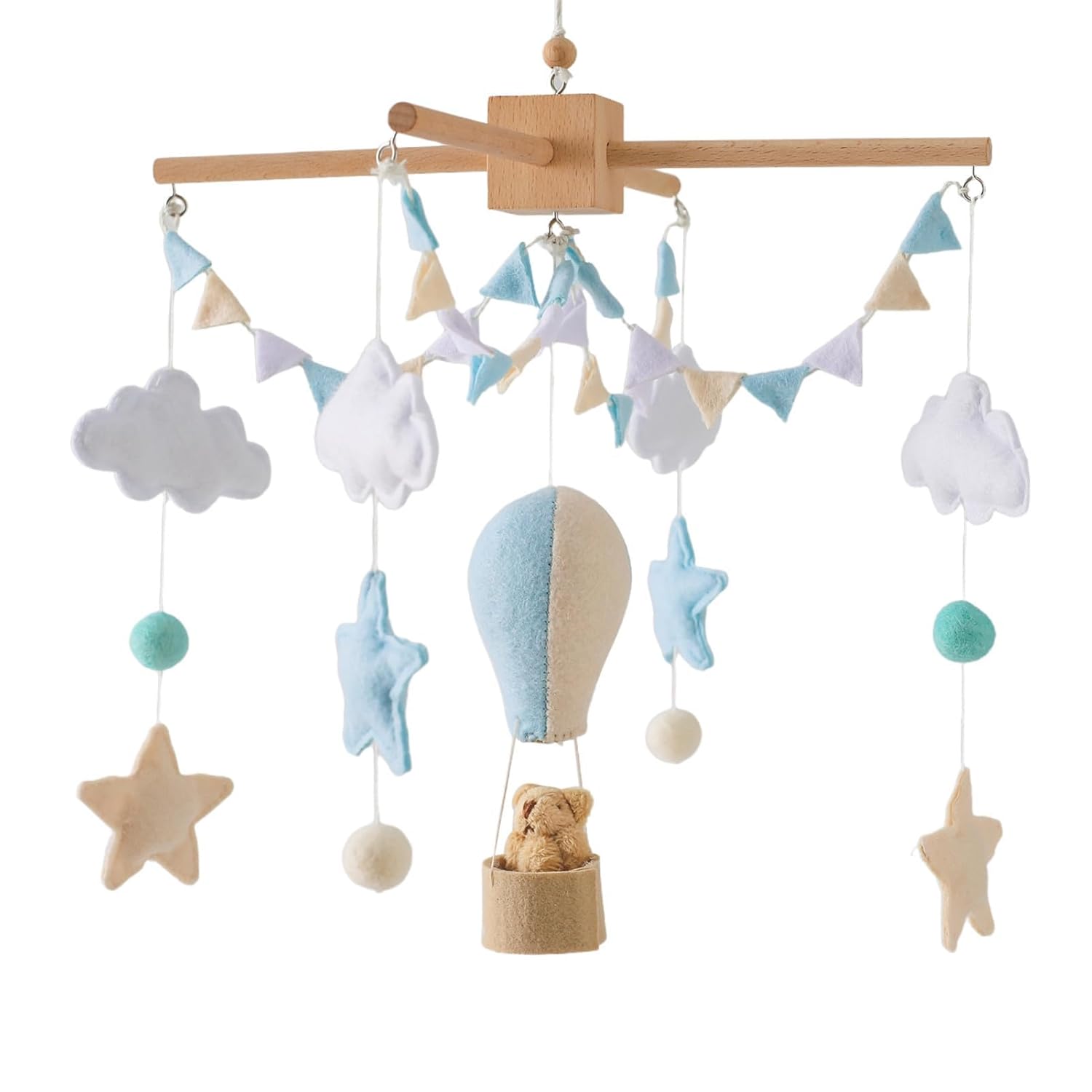 Baby Mobile for Crib, Baby Crib Mobile for Boys Girls, Baby Mobile, Boho Nursery Mobile, Nursery Decor - Hot Air Balloon Star Cloud Bunting Flags, Gender Neutral Baby Gift