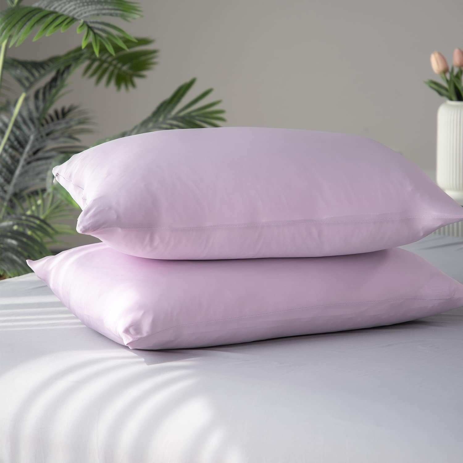 KASENTEX Zipper Pillowcase King Size Set of 2 Soft Hidden