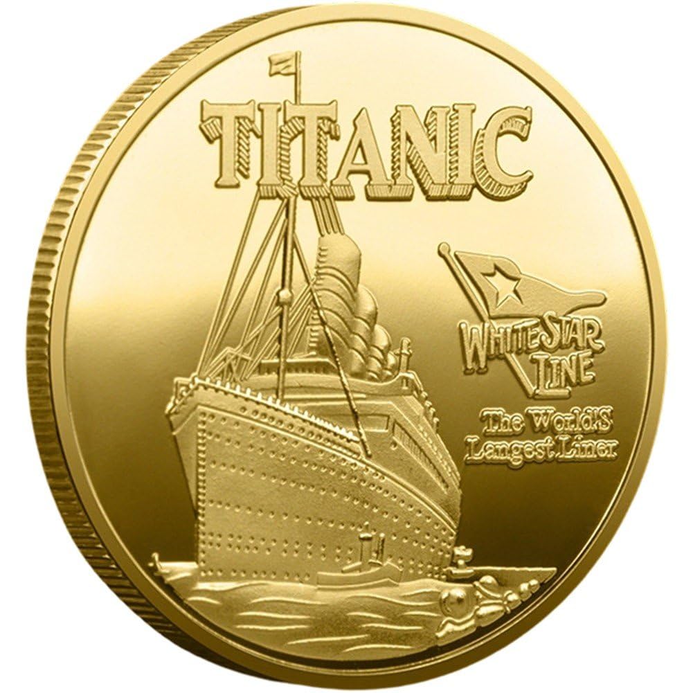 Fituenly Titanic Commemorative Coin, Rms Titanic Challenge Coin with Ship & Map Design, White Star Line Memorabilia, Souvenir Gift for Collectors