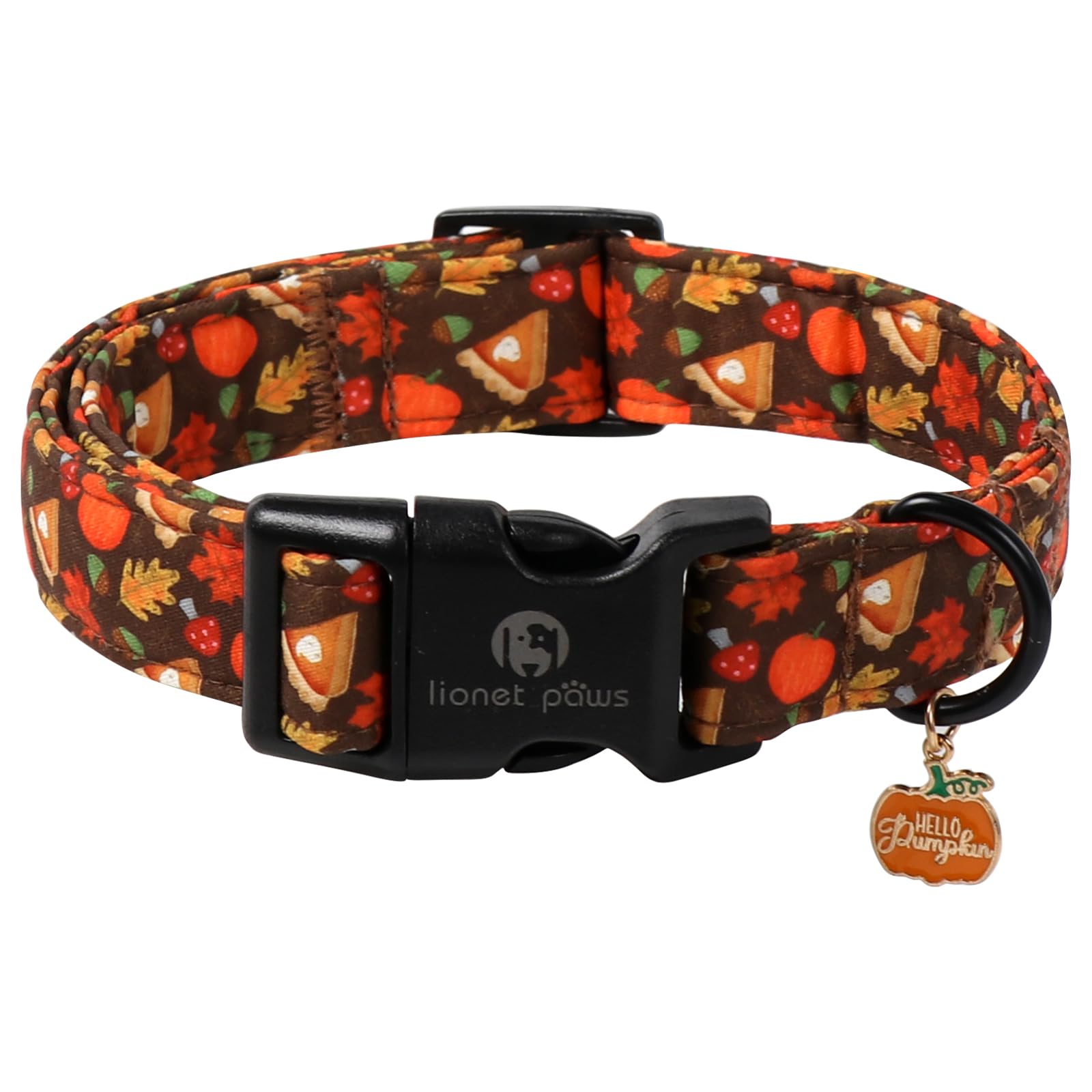 Lionet Paws Halloween Dog Collar- Cute Leaves Brown Dog Collars with Plastic Buckle and Pumpkin Pendant