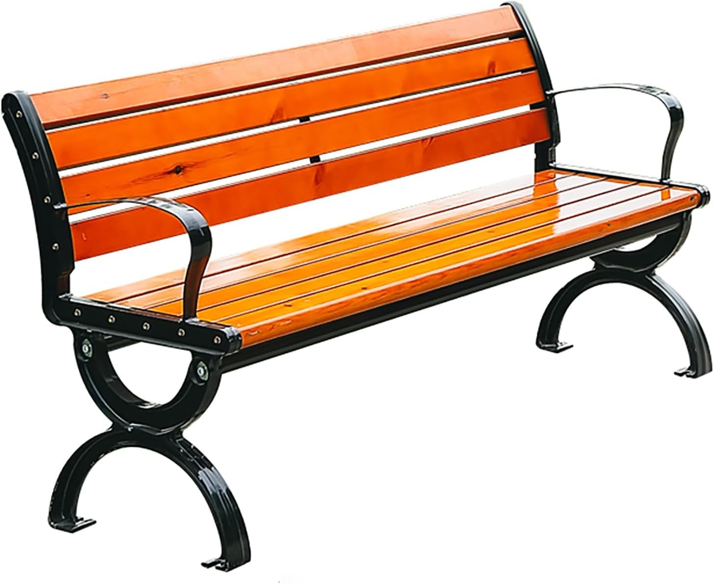 Outdoor Garden Benches, Metal Garden Bench, 2-3 Person Seat Loveseat Chairs Patio Bench Chair with Backrest,Solid Wood slatted seat and Galvanized Frame,300kg Weight Capacity(120x43x72cm)