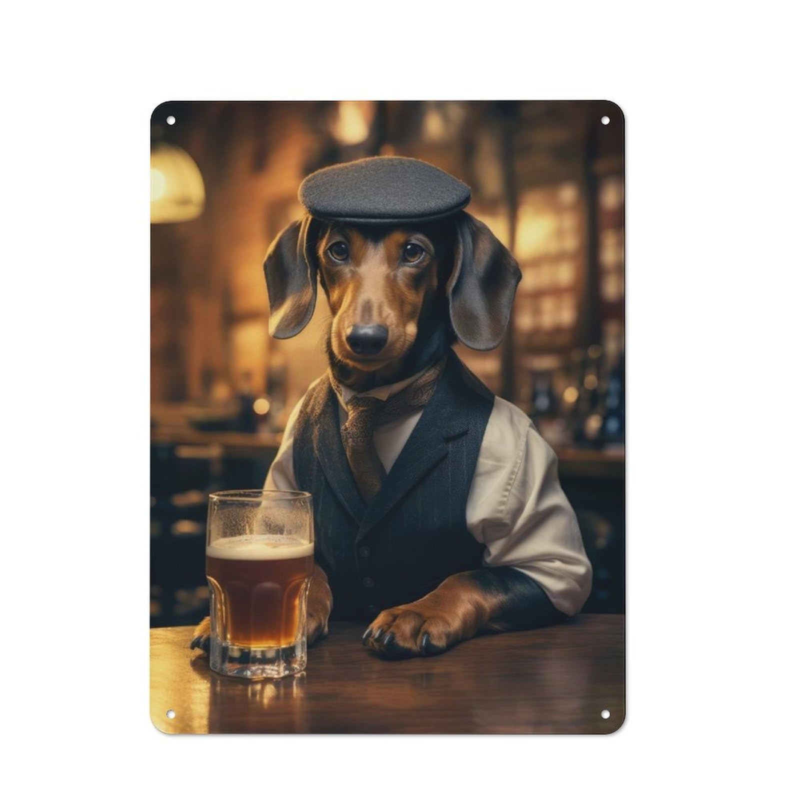 Junmoney Dachshund In The Pub Simple Retro Tin Sign 40X30cm, Study Room Decor For Home Office, Reading Corner Or Bedroom