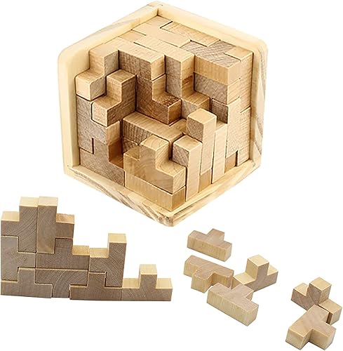 Miniatura 25 de Ahyuan - Rompecabezas de madera con forma de T, rompecabezas de lógica, juguetes educativos para niños y adultos (café)