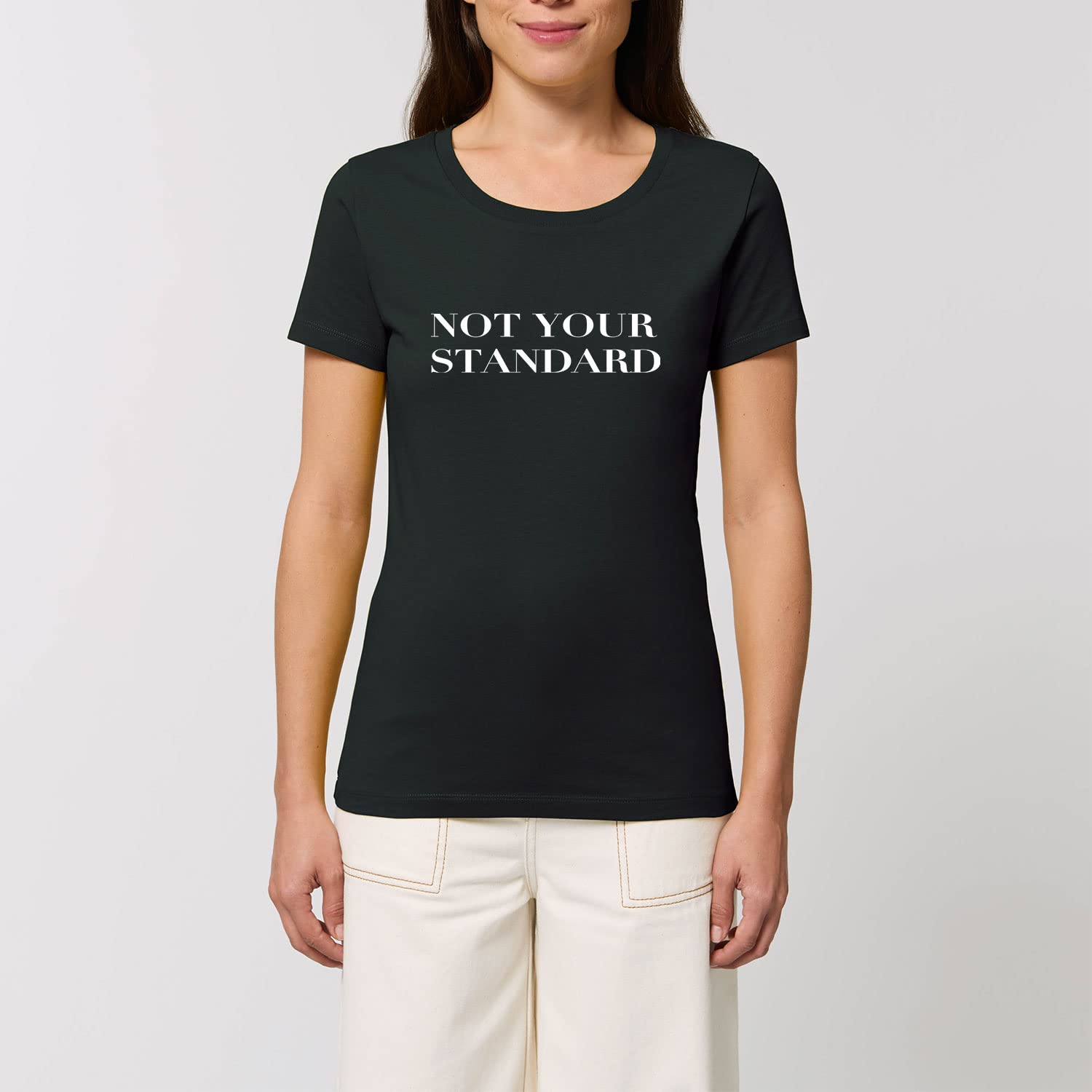 Damski T-Shirt Expresser - Not Your Standard - Sportowy styl Street-Style Basic T-Shirt z bawełny organicznej na wiosnę i lato, czarny, S