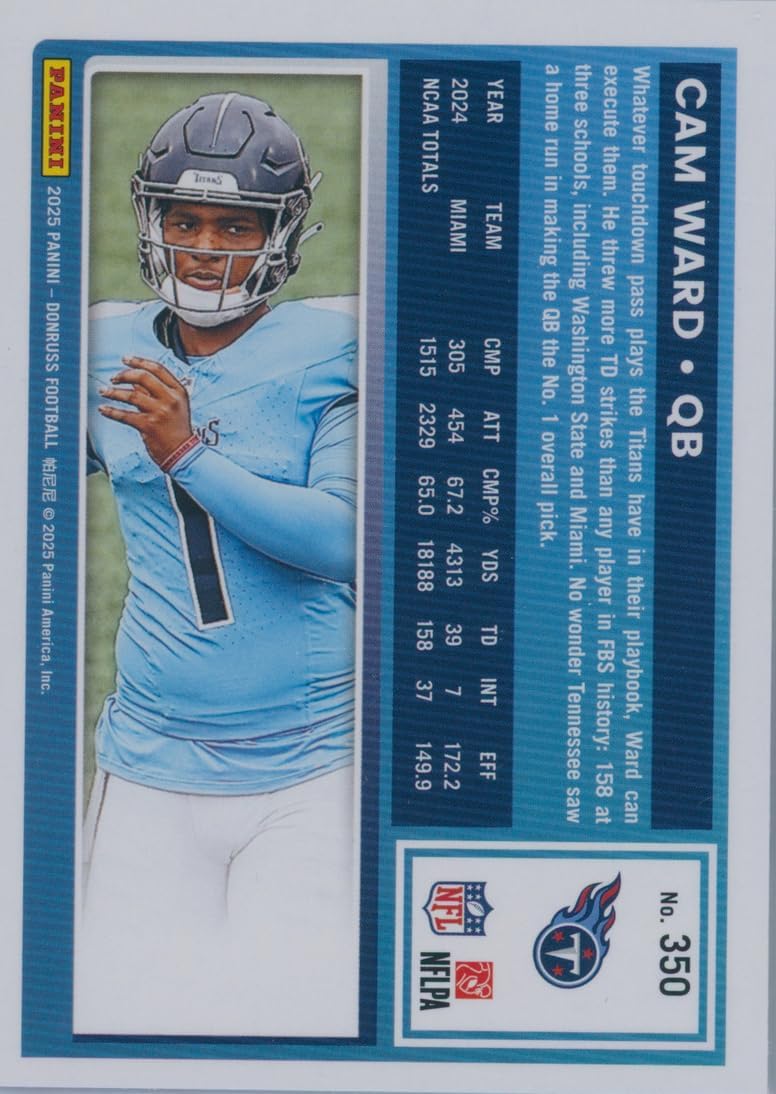 2025 Panini Donruss Cam Ward #350 Tennessee Titans Rookie RC Football Card
