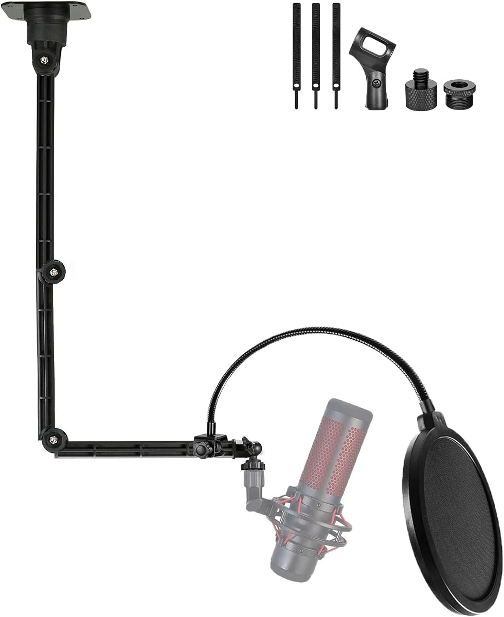 Ceiling/Wall Mic Mount Holder compatible with Shure MV7,Blue Yeti,Razer,HyperX,Rode,Razer Microphones for Gaming, Streaming, Podcasts, Twitch, YouTube, Discord