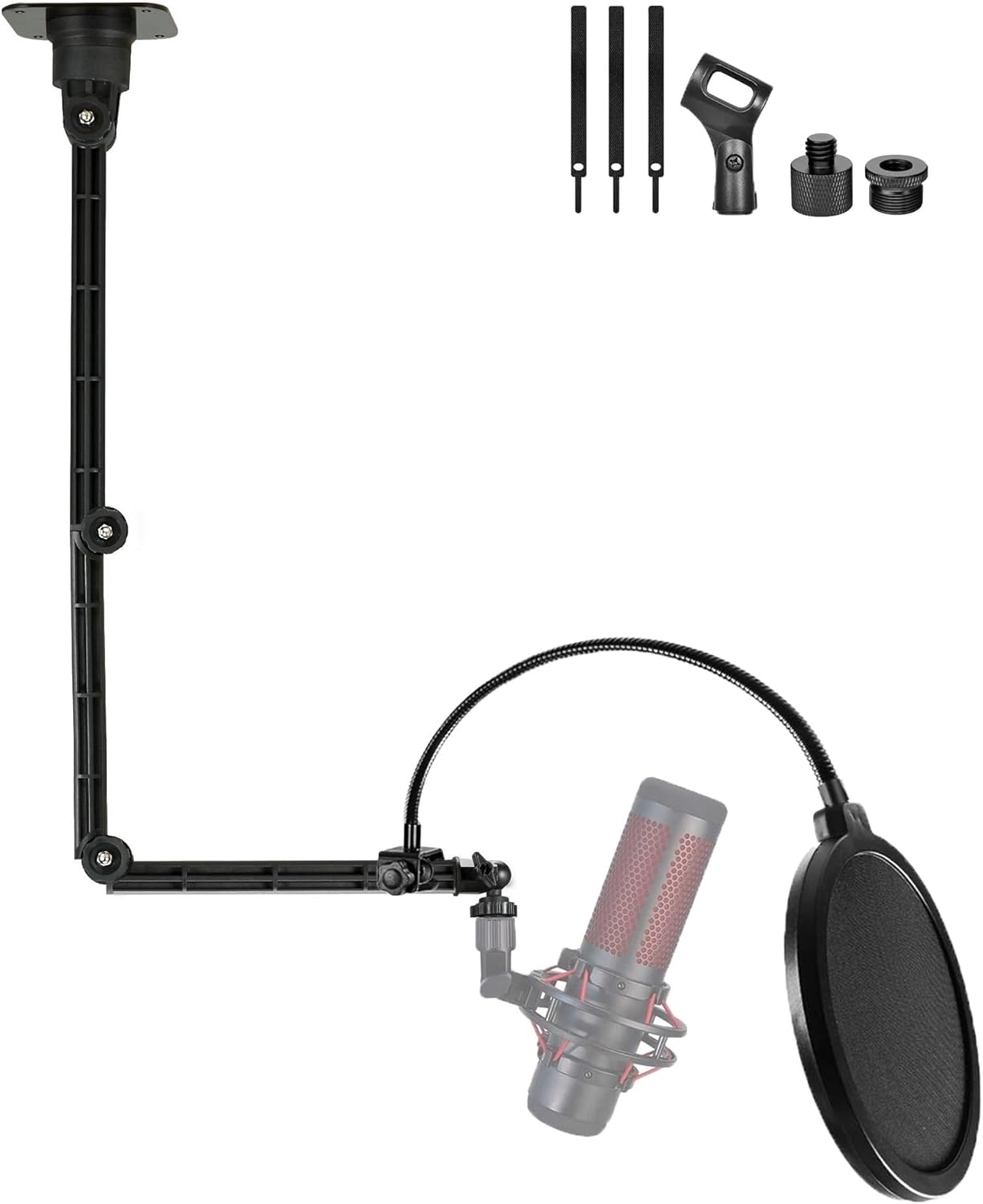 Ceiling/Wall Mic Mount Holder compatible with Shure MV7,Blue Yeti,Razer,HyperX,Rode,Razer Microphones for Gaming, Streaming, Podcasts, Twitch, YouTube, Discord