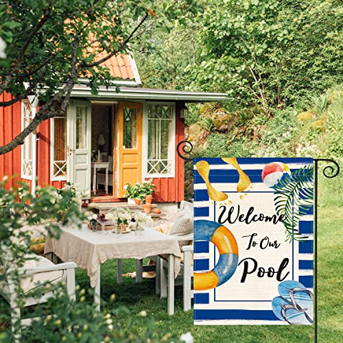 Avoin Colorlife Watercolor Stripes Welcome To Our Pool Garden Flag Double Sided Outside, Summer Holiday Swimming Ring Flip Flops Yard Outdoor Decoration 12 X 18 Inch #TOP2