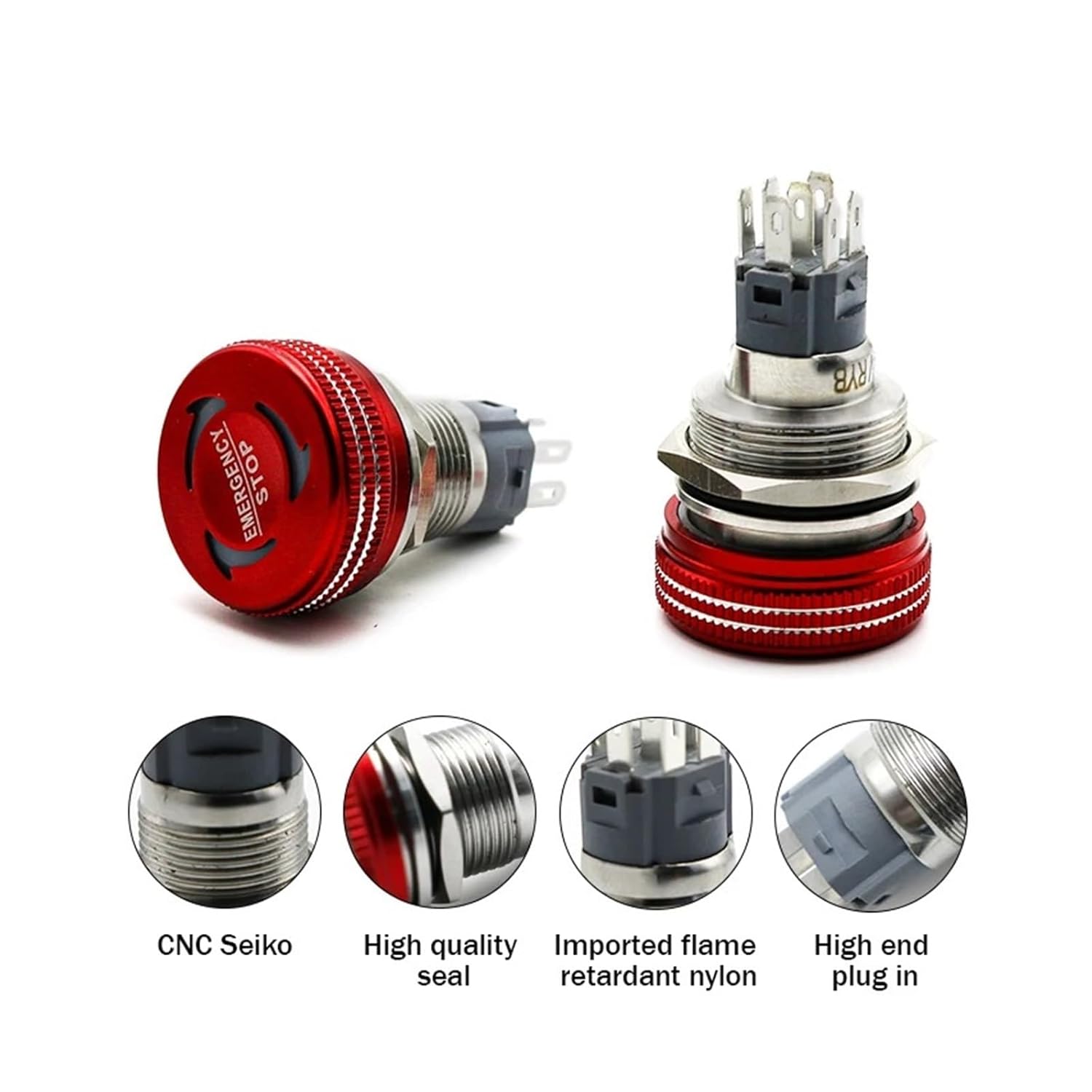 16MM Mushroom Head Metal Emergency Stop Button Switch with LED Light Rotary Power(One Color Red,3-6V)