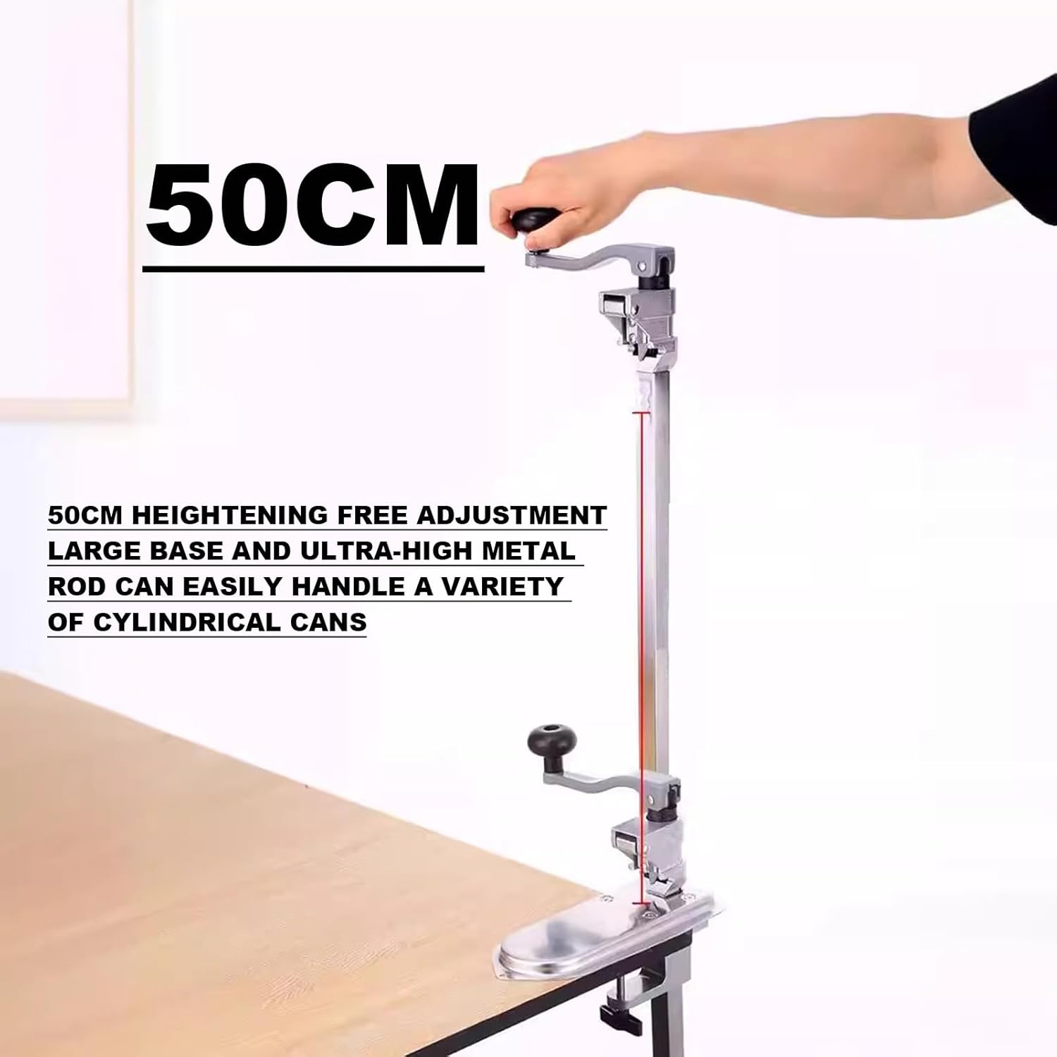 Commercial Can Opener, Manual Table Can Opener, Heavy Duty Tin Can Opener, 50cm Heightening Free Adjustment, Stainless Steel, For Restaurant, Hotel, Bar, Home