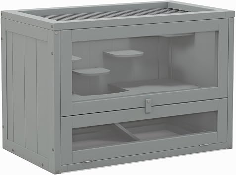 PawHut 2-Level Hamster Cage, Mouse Cage for Chinchillas, Gray