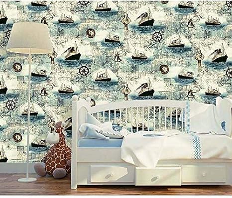 LEPENDOR Decorative Wallpaper Self-Adhesive Wallpaper Retro Style Printed Stick Paper Easy to Apply Peel and Stick Wallpaper (0.45 x 3 m, Nautical Map)