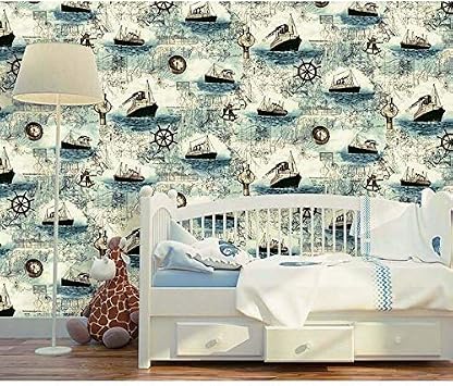 LEPENDOR Decorative Wallpaper Self-Adhesive Wallpaper Retro Style Printed Stick Paper Easy to Apply Peel and Stick Wallpaper (0.45 x 3 m, Nautical Map)