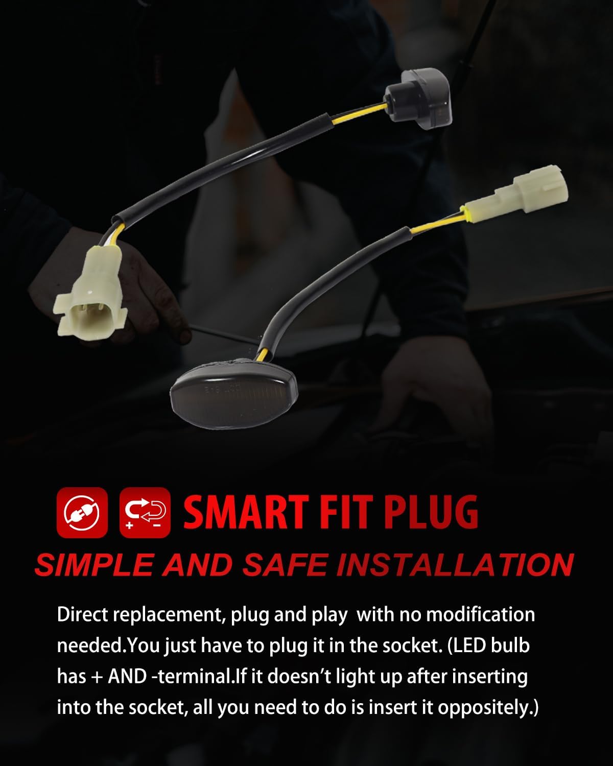 Strip Marker Corner Lights [4 pcs Smoked Lens Amber & Red LED] Front Flare Side Marker Lights For 17-up Ford F150 SVT Rap-tor #HL3Z-15442-A