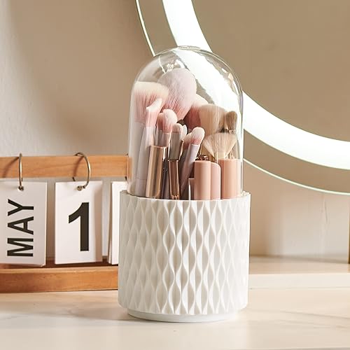 Miniatura 8 de [Actualización] Soporte giratorio para brochas de maquillaje, [a prueba de polvo y resistente al agua] Organizador de brochas de maquillaje