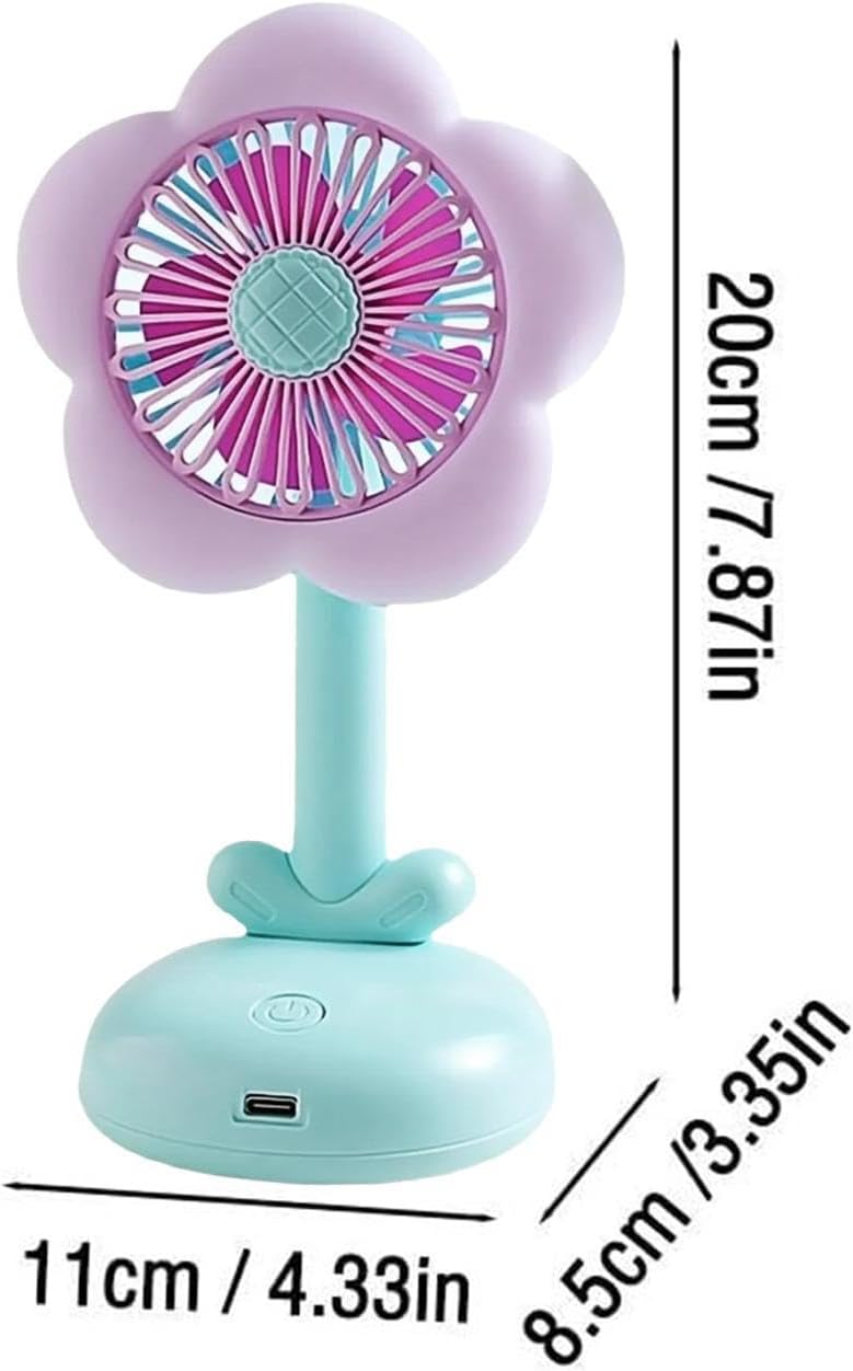 Quiet Desk Fan, Flower Small Cooling, Bedroom Air Circulator, Night Light Accessory, Two Speed Device, Girls Women Travel, Hiking Picnic Outdoor, for Home Daily Summer Comfort Supplies