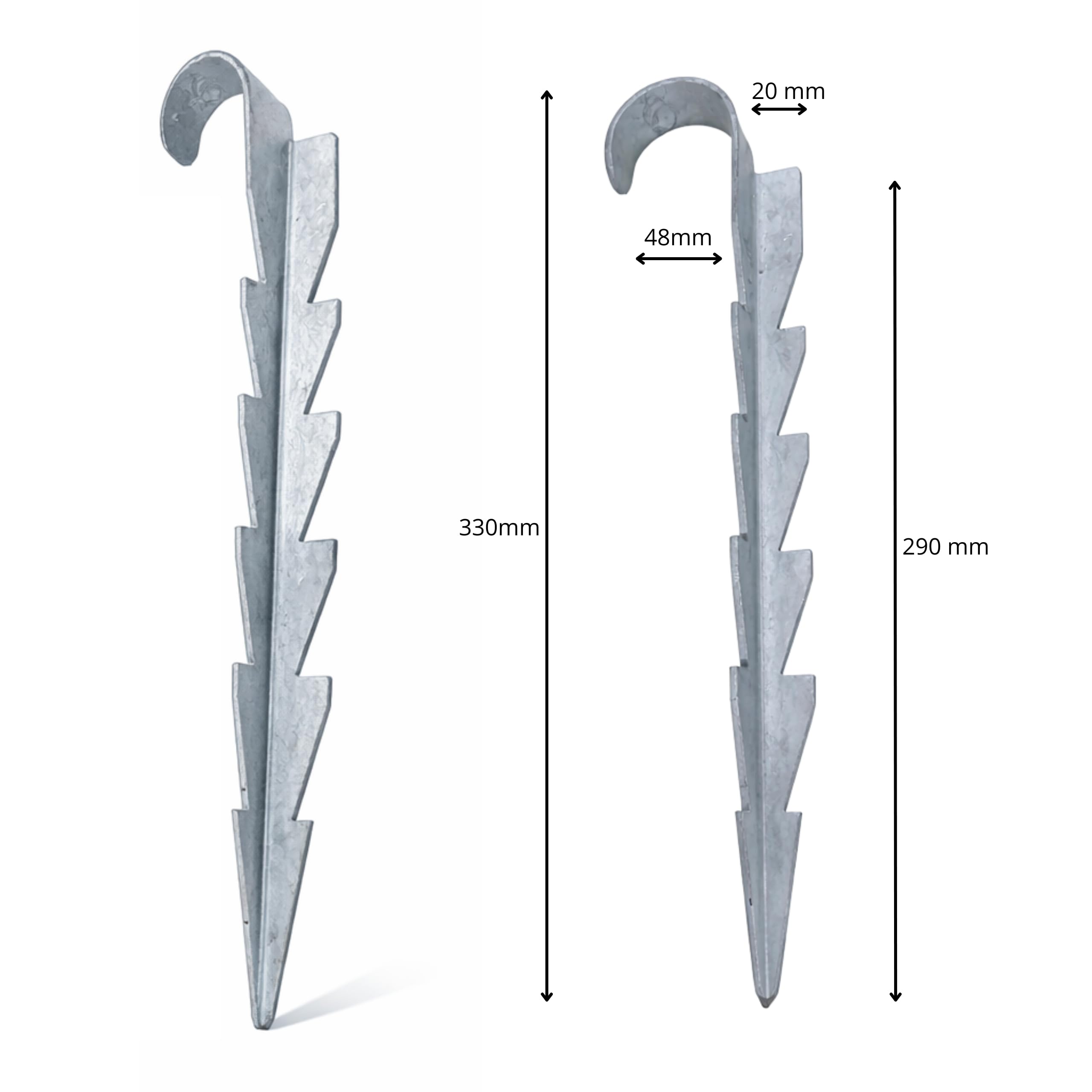 Ancrage au sol 330 mm lot de 4 acier galvanisé | Fabriqué en EU, acier galvanisé à chaud résistant à la corrosion pour trampoline, clôture et équipements de jeux