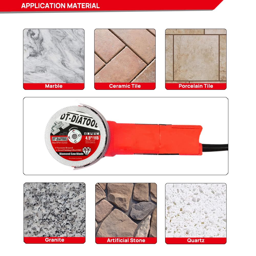 DT-DIATOOL Diamond Blade 4.5 Inch Pack of 2 for Marble Ceramic Tile Porcelain Tile Granite Artificial Stone Vacuum brazed Diamond Cutting Disc for Angle Grinder Circular Saw